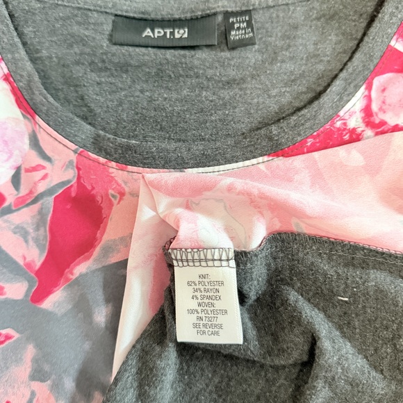 Apt. 9 Floral Short Sleeve Top Pink Grey Flowers MP PM medium petite tops - Picture 7 of 8